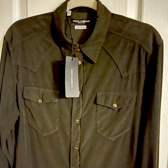 Dolce & Gabbana 100% Genuine Fine Corduroy shit “SICILIAN” Size 40 Collar 15.5